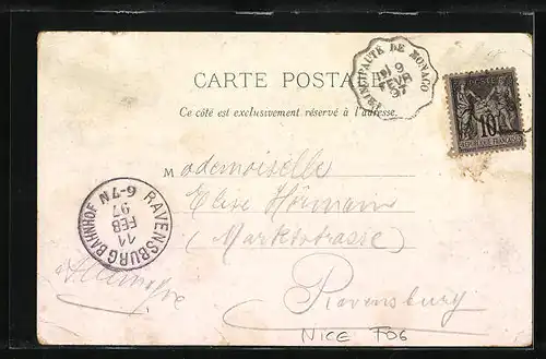 Lithographie Nice, Route du Littoral de Nice à Monaco, Palmes di Scheffel