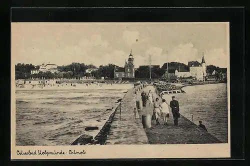AK Stolpmünde, Ostmole mit Strand und Leuchtturm