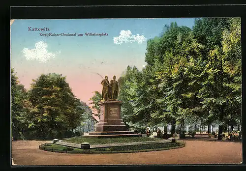 AK Kattowitz, Zwei-Kaiser-Denkmal am Wilhelmsplatz