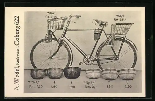 AK Korbwaren für Fahrräder der Firma A. Wedel aus Coburg