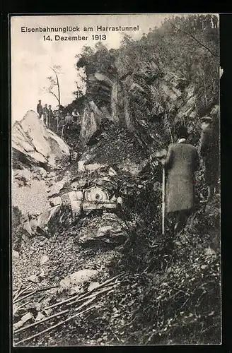 AK Braunsdorf, Eisenbahnkatastrophe am Harrastunnel, 14.12.1913