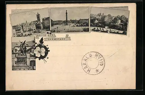 Vorläufer-AK Darmstadt, 1893, Markt, Schloss, Louisen-Platz