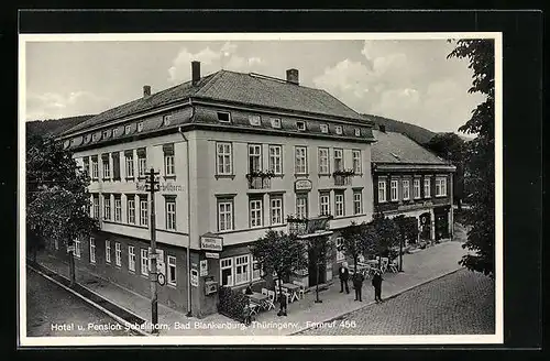 AK Bad Blankenburg, Hotel und Pension Schellhorn aus der Vogelschau