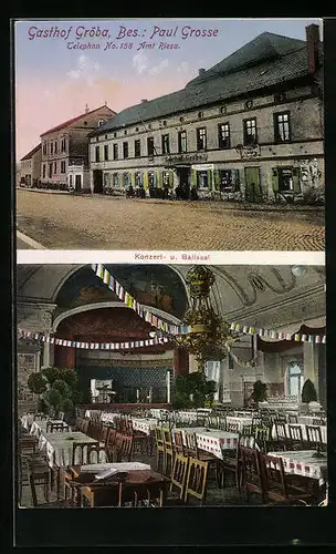 AK Riesa-Gröba, Gasthof Gröba mit Konzert- und Ballsaal