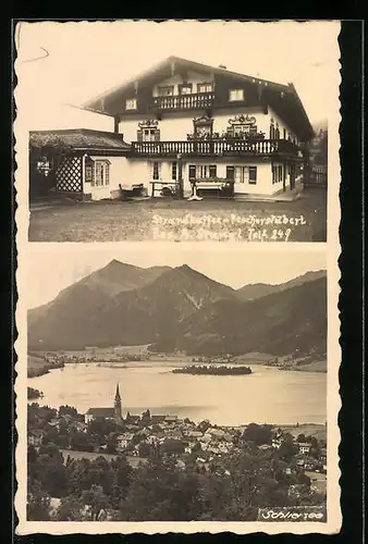 AK Schliersee, Strandcafe Fischerstüberl, Gesamtansicht aus der Vogelschau