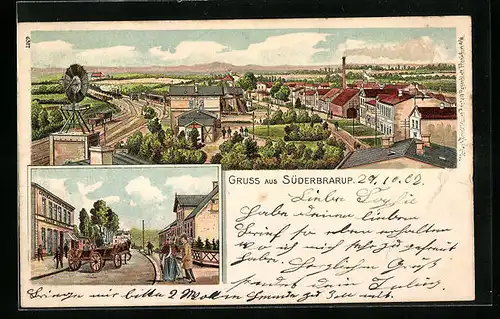 Lithographie Süderbrarup, Strassenpartie mit Central-Warenmagazin von Julius Dechow, Teilansicht