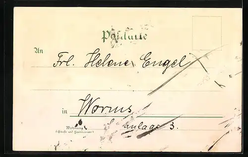 Lithographie Kaltennordheim, Teilansicht, Kirche, Krieger-Denkmal