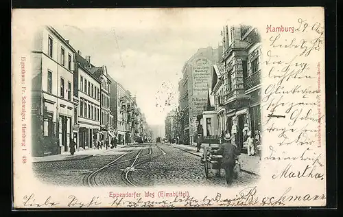 AK Hamburg-Eimsbüttel, Strasse Eppendorfer Weg mit Geschäften