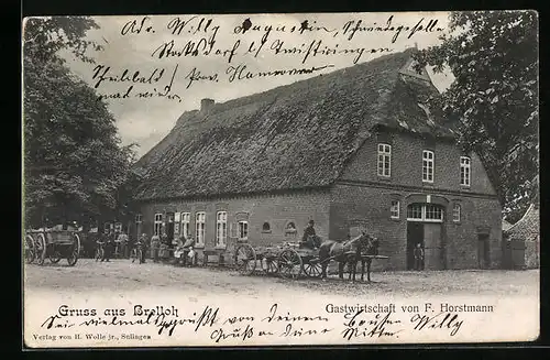 AK Brelloh, Gasthaus von F. Hostmann mit Pferdewagen