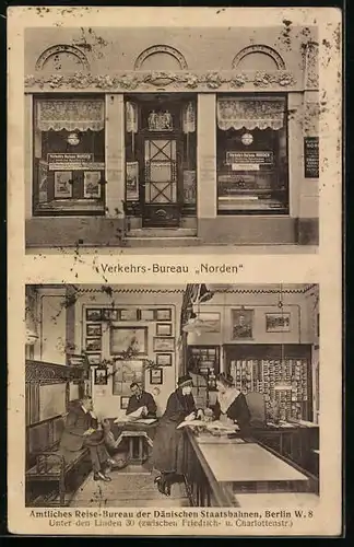 AK Berlin, Verkehrs-Bureau Norden dern Dänischen Staatsnbahnen, Unter den Linden 30