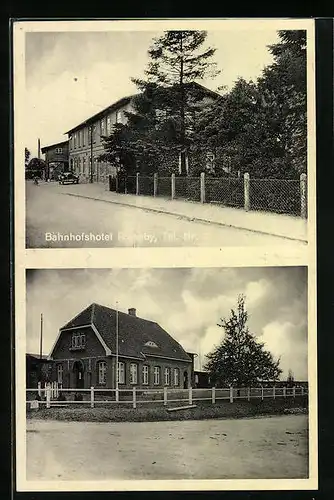 AK Rieseby, Bahnhofshotel, Backsteinhaus