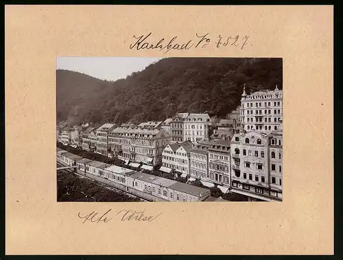 Fotografie Brück & Sohn Meissen, Ansicht Karlsbad, Alte Wiese mit den Hotels Hasu Nastopil, Metropole, Strauss