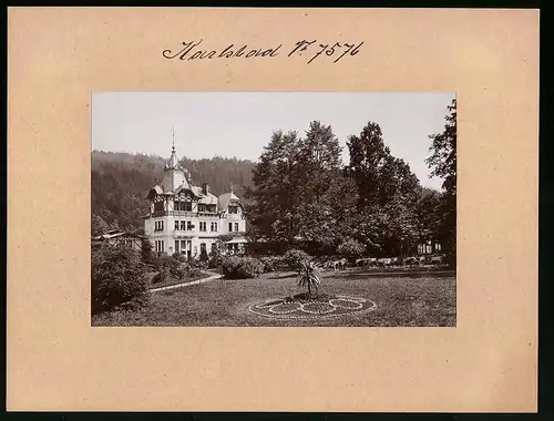 Fotografie Brück & Sohn Meissen, Ansicht Karlsbad, Park mit Blick auf das Cafe Kaierpark