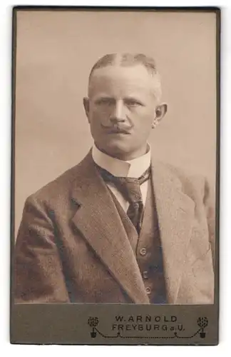 Fotografie Wilh. Arnold, Freyburg a. U., Schützenstr. 7, Elegant gekleideter Herr mit Moustache