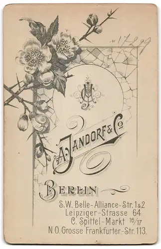 Fotografie A. Jandorf & Co., Berlin-SW, Belle-Alliance-Str. 1 & 2, Brügerliche Dame im Kleid mit Blumen