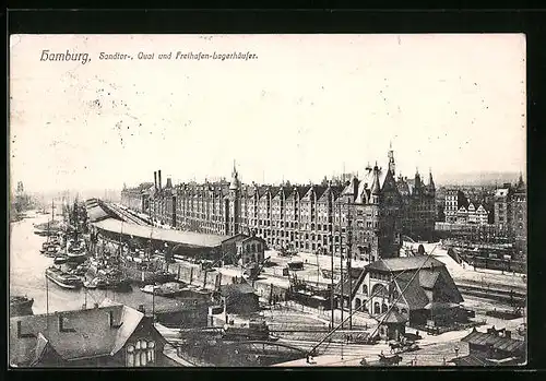 AK Hamburg, Sandthor-, Quai und Freihafen-Lagerhäuser