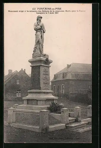 AK Fontaine-au-Pire, Monument érigé à la mémoire des Enfants de la commune Morts pour la France