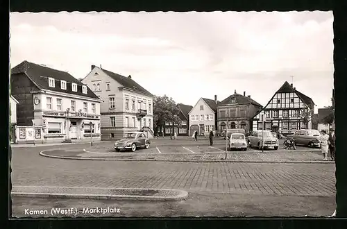 AK Kamen /Westf., Marktplatz mit Hotel Preussischer Hof