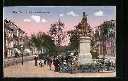 AK Crefeld, Ostwall mit Moltkedenkmal