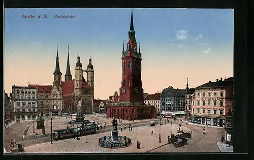 AK Halle a. S., Marktplatz aus der Vogelschau