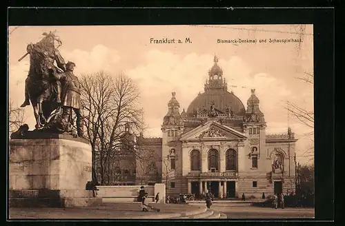 AK Alt-Frankfurt, Bismarck-Denkmal und Schauspielhaus