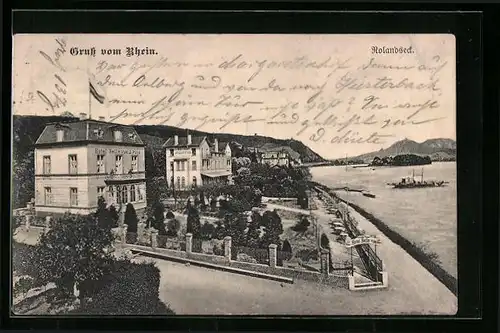 AK Rolandseck, Uferpartie mit Hotel Bellevue J. Pütz