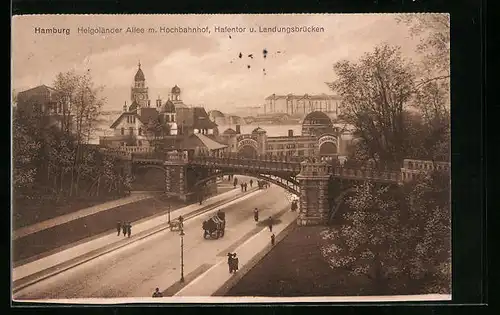 AK Hamburg-St.Pauli, Helgoländer Allee mit Hochbahnhof, Hafentor und Landungsbrücken