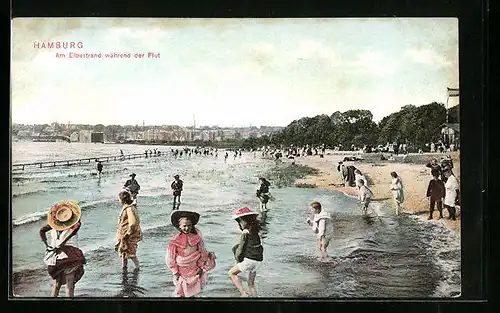 AK Hamburg, Am Elbstrand während der Flut