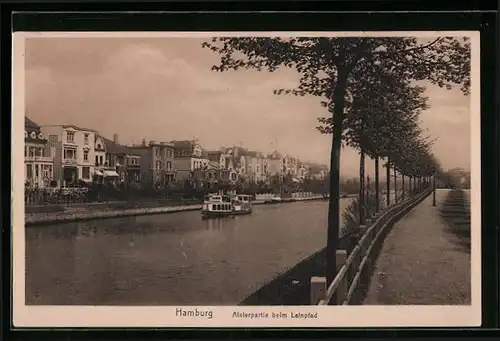 AK Hamburg-Winterhude, Alsterpartie beim Leinpfad