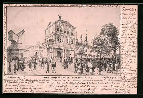 AK Hamburg, Börse, Waage und Krahn 1840