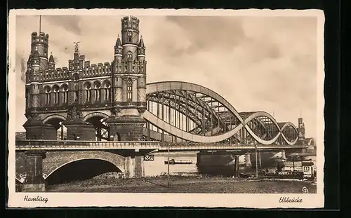 AK Hamburg, Ansicht der Elbbrücke