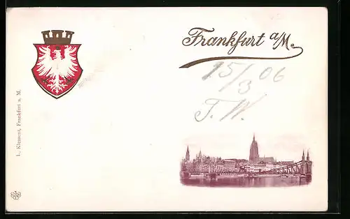 Präge-AK Frankfurt a. M., Ortsansicht mit Wappen