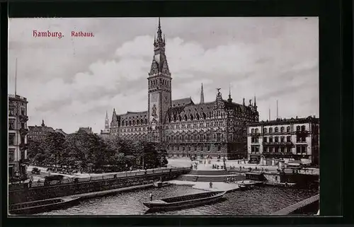 AK Hamburg, Rathaus mit Uferpartie