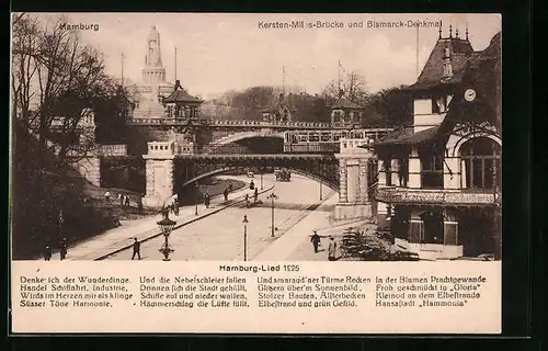 AK Hamburg-St.Pauli, Kersten Miles Brücke und Bismarck-Denkmal