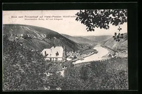 AK Bullay /Mosel, Blick vom Prinzenkopf auf Hotel Waldfrieden