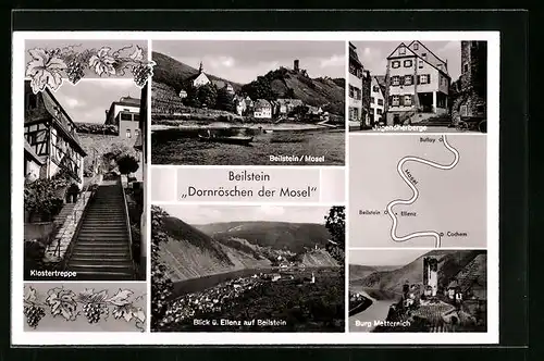 AK Beilstein /Mosel, Jugendherberge, Klostertreppe, Burg Metternich