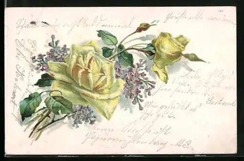 Künstler-AK Gelbe Rosen mit Knospen