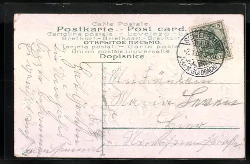 Präge-AK Füllhorn mit Vergissmeinnicht und Rosen