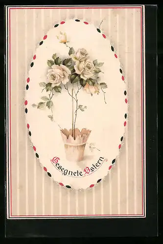 Künstler-AK Ostergrüsse mit Rosenstämmchen