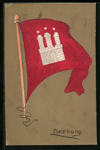Künstler-AK Hamburg, Fahne mit Stadtwappen