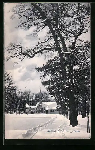 AK Maria Eich, Ortspartie mit Kirche im Schnee