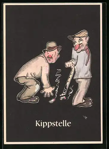 Künstler-AK sign. H. Moritz: 48 bergmännische Begriffe karikiert, aus Lustige Gezähekiste, Bild 1: Kippstelle