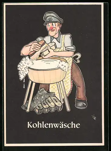 Künstler-AK sign. H. Moritz: 48 bergmännische Begriffe karikiert, aus Lustige Gezähekiste, Bild 22: Kohlenwäsche