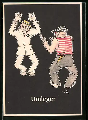 Künstler-AK sign. H. Moritz: 48 bergmännische Begriffe karikiert, aus Lustige Gezähekiste, Bild 16: Umleger