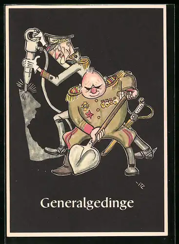 Künstler-AK sign. H. Moritz: 48 bergmännische Begriffe karikiert, aus Lustige Gezähekiste, Bild 3: Generalgedinge