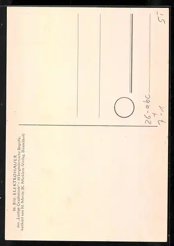 Künstler-AK sign. H. Moritz: 48 bergmännische Begriffe karikiert, aus Lustige Gezähekiste, Bild 26: Elektrohauer