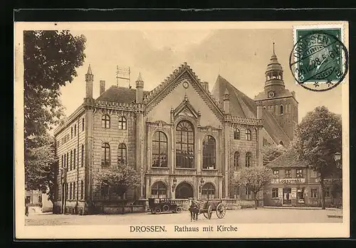 AK Drossen, Rathaus mit Kirche