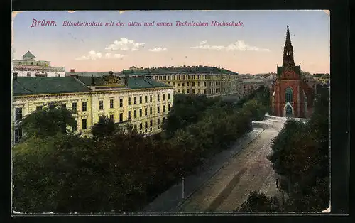 AK Brünn, Elisabethplatz mit der alten und neuen Technischen Hochschule