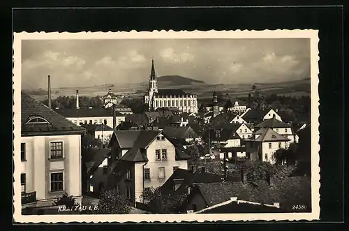 AK Kratzau i. B., Teilansicht aus der Vogelschau