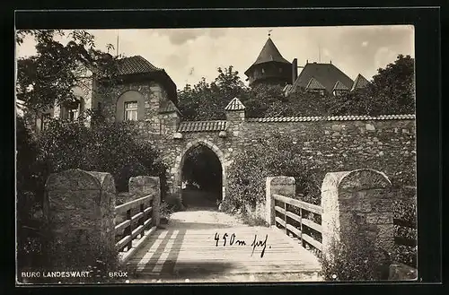 AK Brüx, Burg Landeswart - Brücke vor der Burmauer